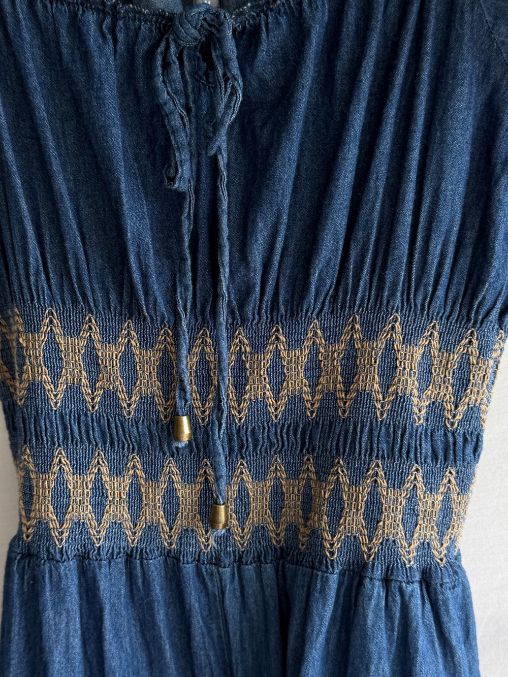 Indigo & Lace Chambray Smocked Wide Leg Jumpsuit Boho Cottagecore Pockets Medium - Picture 4 of 9